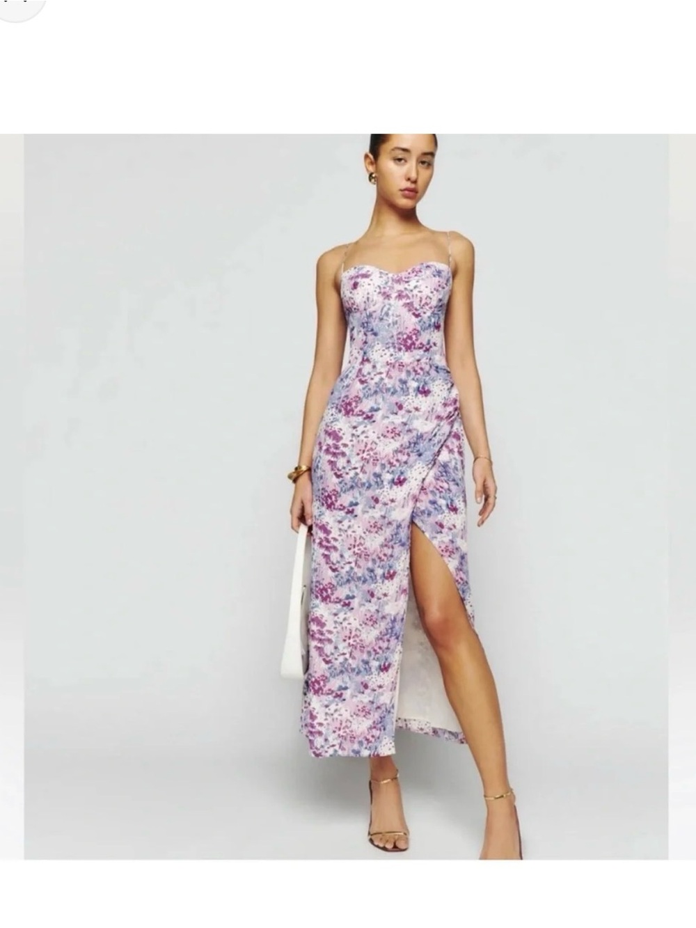 Reformation Pink Lavender Floral Cowl Slip Midi Dress